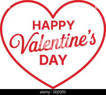 Happy Valentine's Day red vector calligraphy and bold typography enclosed in a minimalist heart-shaped frame isolated on white background. Stock Vector