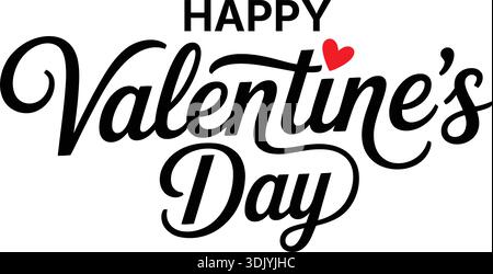 Happy Valentine's Day elegant black vector calligraphy lettering with a small red heart isolated on white background. Stock Vector
