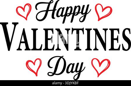 Happy valentines day typography banner with red heart doodles and elegant lettering on white background Stock Vector