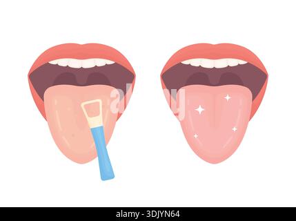 Vector illustration of tongue cleaning and oral hygiene concept isolated on white background. Symbol of dental care, fresh breath, health routine Stock Vector