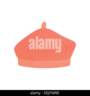 Red beret isolated on a white background, cartoon style. Headwear. Autumn elements. Stock Vector