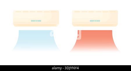 An air conditioner blowing cold and hot air on a white background. Cooling an apartment in summer. Summer comfort. Stock Vector