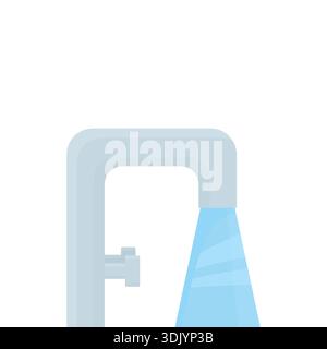 A faucet with a stream of water isolated on a white background. Clean water flows from the tap. Water supply. Stock Vector