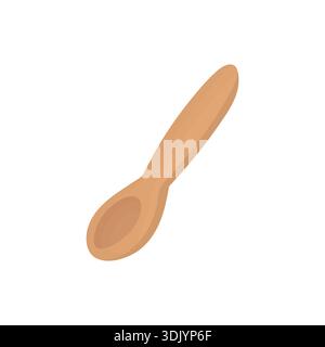 Empty wooden spoon on a white background. Vector cartoon illustration of a spoon. Kitchen item. Stock Vector