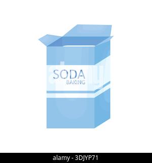 A pack of baking soda in a blue container on a white background. Concept for home baking. Stock Vector