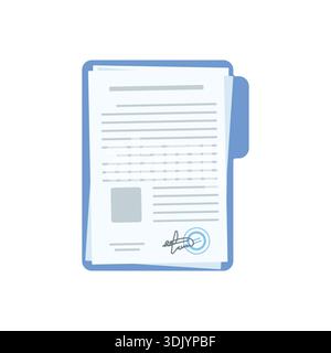 A document with a signature and seal on a white background. Vector illustration of a business contract. Stock Vector