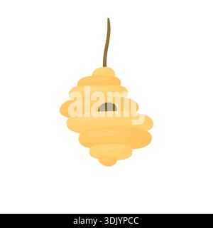 Beautiful bee hive of wild bees on a white background. Beekeeping. Hive on a branch Stock Vector
