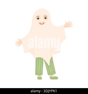 Child in a ghost costume for Halloween. Ghost costume made from a sheet on a child Stock Vector