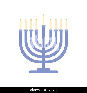 Traditional Menorah candle holder in blue. Symbol of the Jewish festival of lights Hanukkah. 9 candles. Stock Vector
