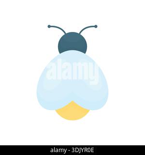 A firefly on a white background. The insect glows in the dark. A nighttime element. Stock Vector