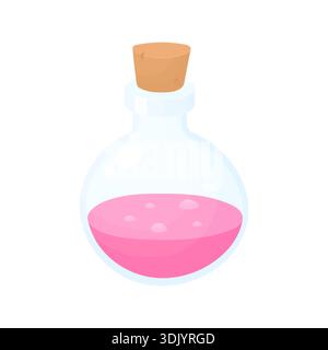 Pink love potion in a bottle with a cork. Element of magic. February 14. Concept Valentine's Day Stock Vector