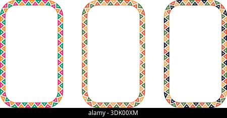 Mexican pattern rectangle frame. African ethnic motif border. Aztec triangular ornament round frame. Mexican text frame. African ethnic ornament Stock Vector