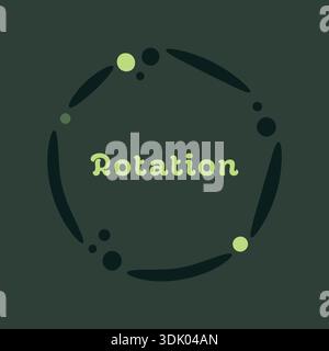 Circular label with rotation text and small dots orbiting around a ring on a dark green background Stock Vector