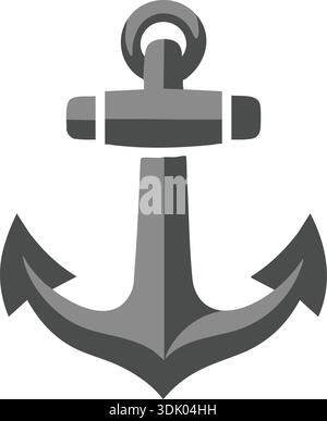 Bold gray anchor icon with a ring top and wide flukes in a flat style Stock Vector