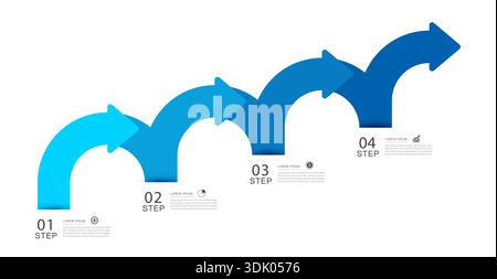 Business growth 4 steps infographic with upward arrows and roadmap success strategy. Stock Vector