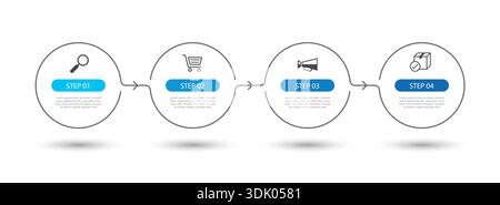 Online marketing infographic with four steps presentation and strategic planning. Stock Vector