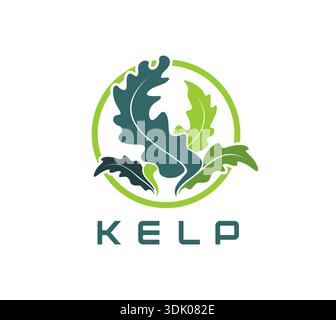 Kelp algae seaweed icon or symbol. Undersea plants isolated vector symbol, aquatic life and seafood emblem. Underwater life algae icon or water seaweed sign with kelp green wavy leaves Stock Vector