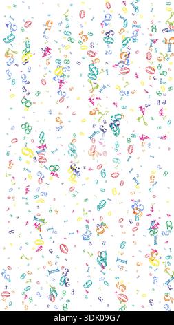 Scattered numbers. Colorful childish digits flying chaotic. Back to school mathematics banner on white background. Falling numbers vector illustration. Stock Vector
