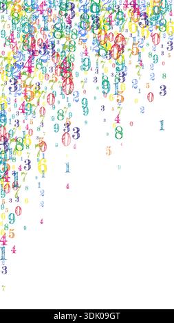 Scattered numbers. Colorful childish digits flying chaotic. Back to school mathematics banner on white background. Falling numbers vector illustration. Stock Vector