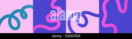 Colorful abstract waves and ribbon shapes form playful background patterns. Gradient lines create modern graphic design with dynamic flow and Stock Vector