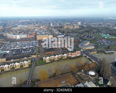 an aerial view of The river Nene at City of Peterborough ...
