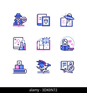 Literary genres - line design style icons set Stock Vector