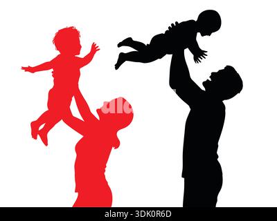 set of silhouettes of people carrying children, concept of love affection passion, vector silhouettes of people Stock Vector