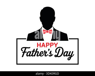 Happy Father's Day Greeting with, Silhouette of Man in Suit and Red Bow Tie, Holiday Celebration Stock Vector