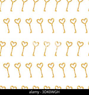 Golden heart shaped keys seamless pattern. Clean vector illustration in minimal romantic style Stock Vector