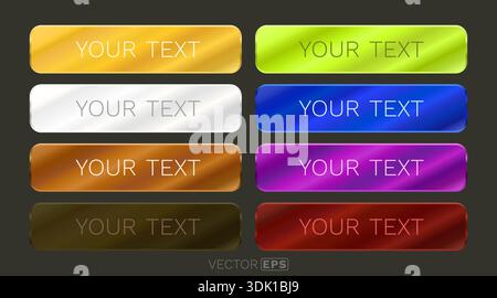 Colorful glossy metallic button collection. A vibrant set of design elements for web and app user interfaces. Vector illustration. Stock Vector