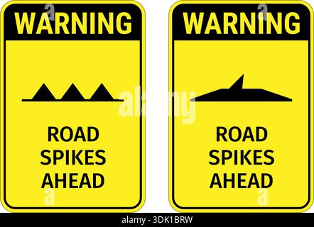 Warning Road Spikes Ahead sign set on transparent background Stock Vector