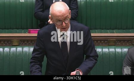 Screen grab of Work and Pensions Secretary Pat McFadden making a statement to MPs in the House of Commons, London, where he said that Waspi women will not receive compensation. Women Against State Pension Inequality (Waspi) have long-campaigned for redress for the way state pension changes were communicated. Picture date: Thursday January 29, 2026. Stock Photo