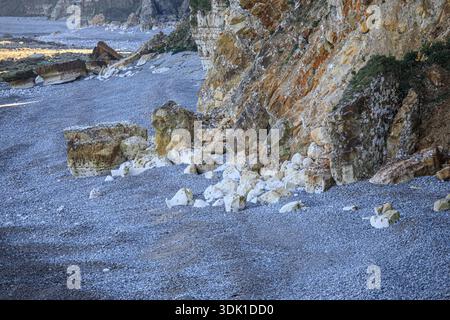 France, Normandy region, Seine-Maritime department, Yport, cliff with rockfalls, Stock Photo