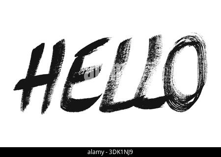 Distressed Grunge Hello Text in Capital Letters. Brush stroke hand painted typography. Hello word with street art textured uppercase letters. Rough Stock Vector