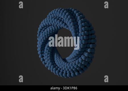 3D abstract illustration of a circular torus formed by many small blue spheres, floating on a dark gradient background, symbolizing structure, continu Stock Photo