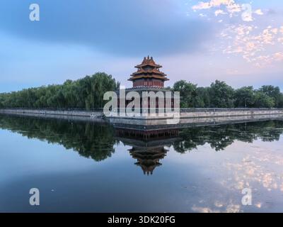 Sunset Reflection of the Palace Museum Watchtower Stock Photo