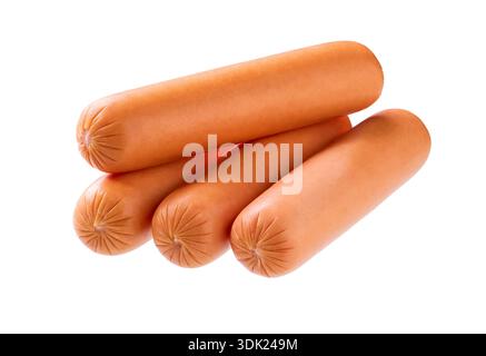 boiled sausage , isolated on white background .  Whole boiled sausage isolated. Stock Photo