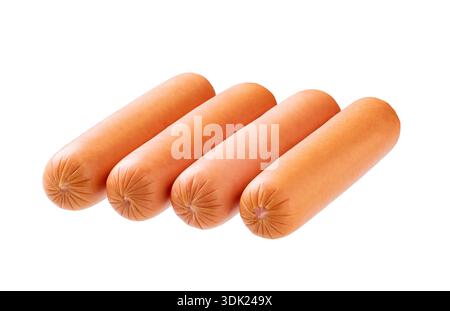 boiled sausage , isolated on white background .  Whole boiled sausage isolated. Stock Photo