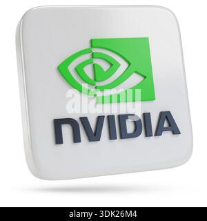 Buenos Aires, Argentina; January 28th, 2026: Nvidia logo in three dimensions isolated on white background. 3d illustration. Stock Photo
