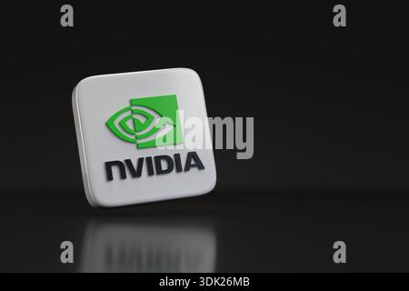 Buenos Aires, Argentina; January 28th, 2026: Nvidia logo in three dimensions with copy space. 3d illustration. Stock Photo