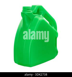 Empty green plastic canisters for technical fluids - motor oil, antifreeze, etc., isolated on white background Stock Photo