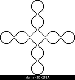 Cross-shaped composition made of small outlined circles intersecting at the center. Stock Vector