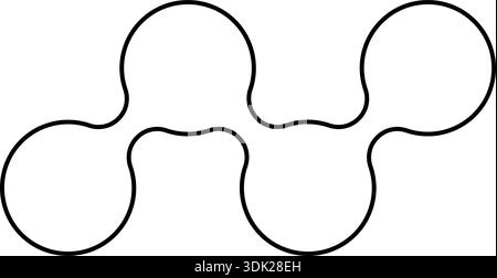 Three outlined circles connected horizontally forming a linear triple arrangement. Stock Vector