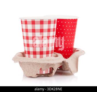 Two paper cups with takeaway drinks. Isolated on white background Stock Photo