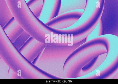 Interlocking torus loops are weaving on abstract 3D canvas with neon magenta violet cyan gradients Stock Photo
