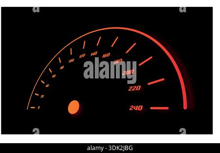 0-240 speedometer on black background. semicircle perspective speedometer. Stock Vector