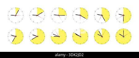 1-12 step clock concept. 12 slice clock concept. 12 steps round clock. Stock Vector