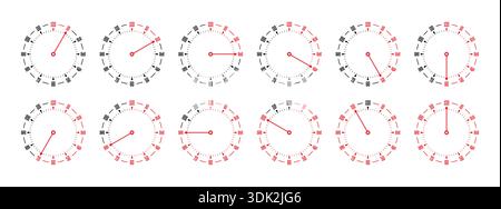 0-120 dial concept. twelve step speedometer interface. slim speedometer set Stock Vector