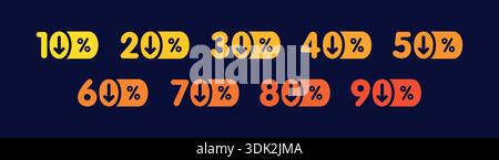 10-90 percentile expressions. percents with arrows. percent discount rates Stock Vector