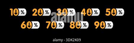 10-90 percentile expressions. percents with arrows. percent discount rates on black background Stock Vector